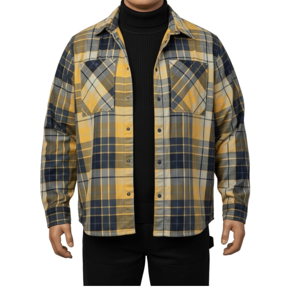 AKHG Duluth Elk Flats Flannel Shirt Jac Mens 3XL Gold Plaid Fleece Lined Shacket